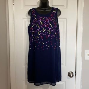 Badgley Mischka Belle Navy Beaded Embroidered Sleeveless Crepe Cocktail Dress 12